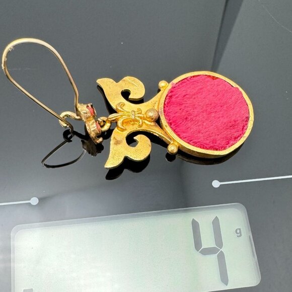 Handmade Turkish Red Velvet Gold-Tone Dangle Earrings Hook Closure - Picture 7 of 8